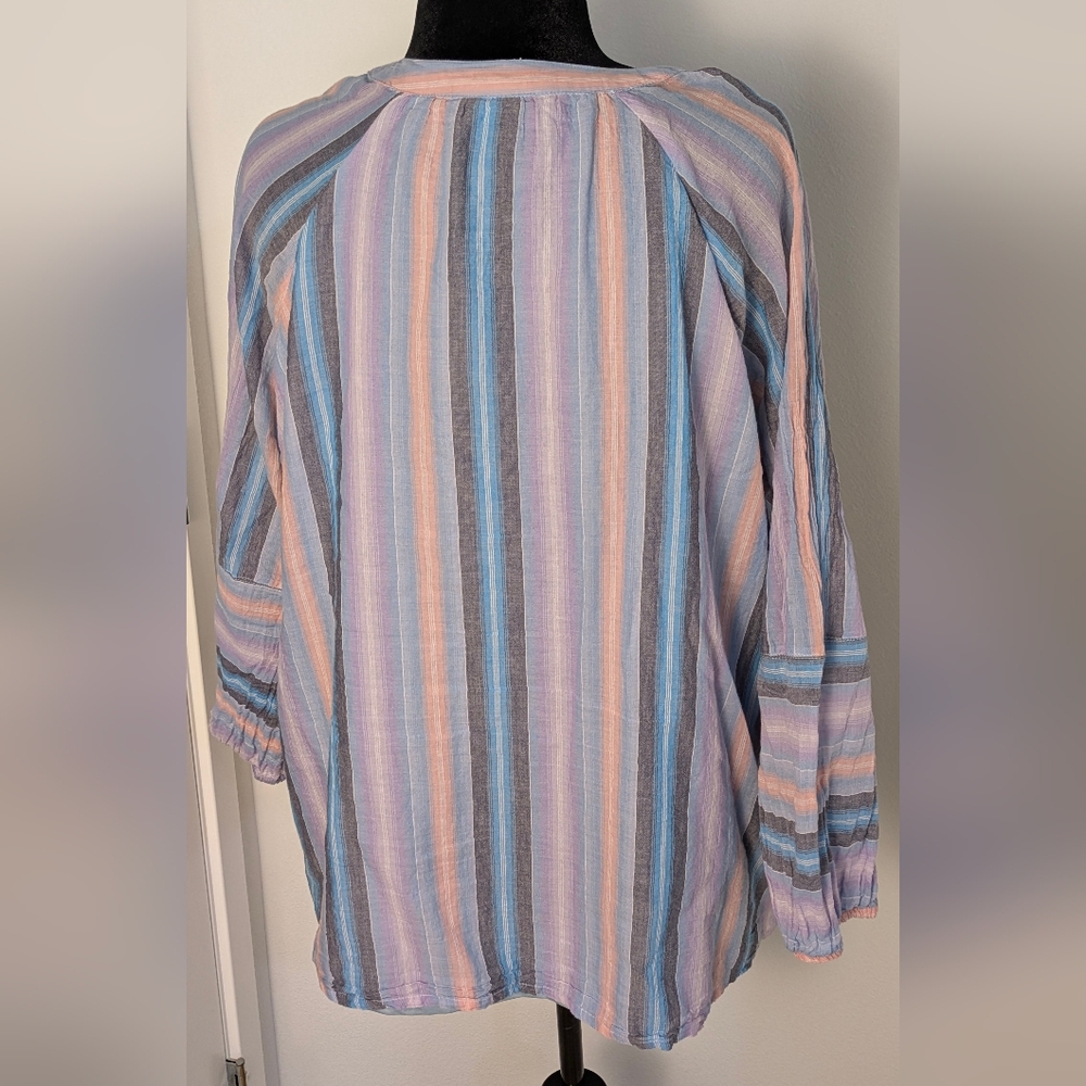 Lane Bryant Women Blue Multicolor Raglan Sleeve Striped Blouse Top Size 16 Lined - Picture 6 of 11